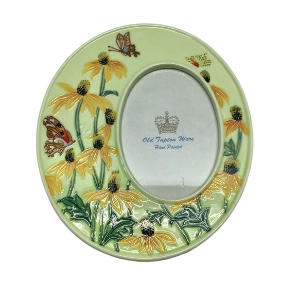 Old Tupton Ware Hand Painted Ceramic Photo Frame Yellow Flowers Butterflies - Picture 1 of 6
